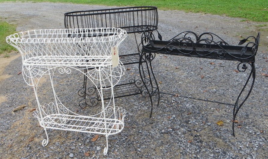 Three iron and wire planters - circa 1900 - Each 31": Three iron and wire planters - circa 1900 - Each 31" to 33"L. Provenance: From the estate of Elaine and Irving Sperber, Southbury Ct.