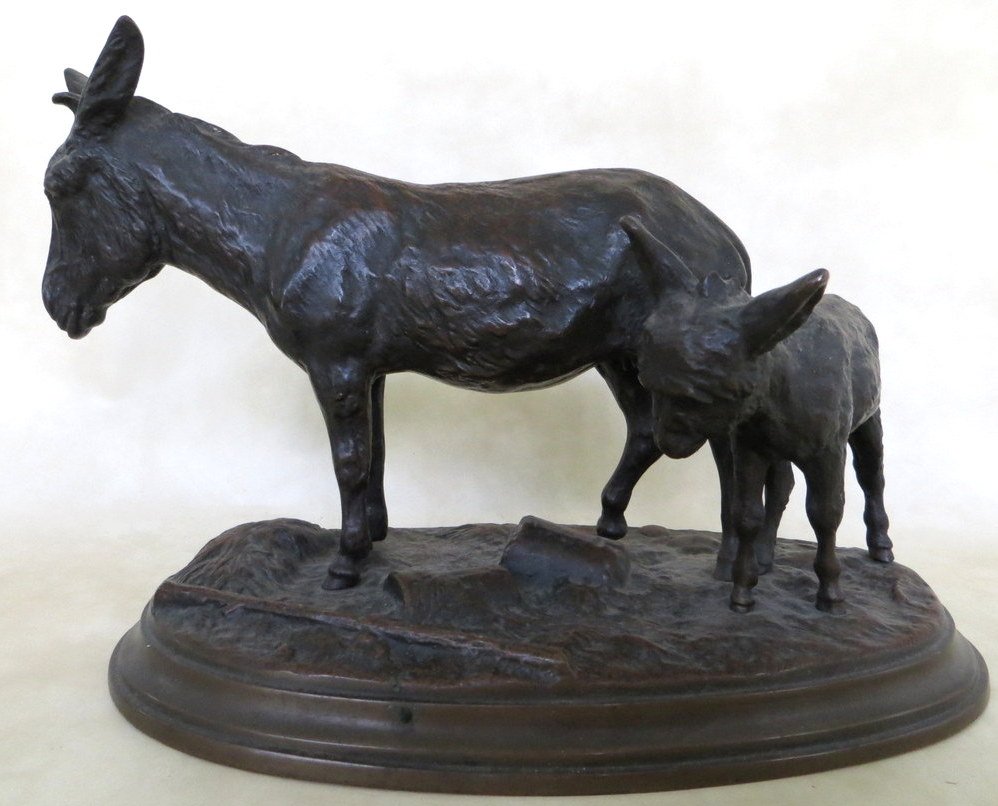 Bronze of 2 donkeys signed by artist illegibly - al: Bronze of 2 donkeys signed by artist illegibly - also signed on base W. C. Mountain Esqr. 1888 (possibly a presentation piece) - 10.5"L x 7"H. Provenance: From the estate of John Whiteford, Wassaic NY