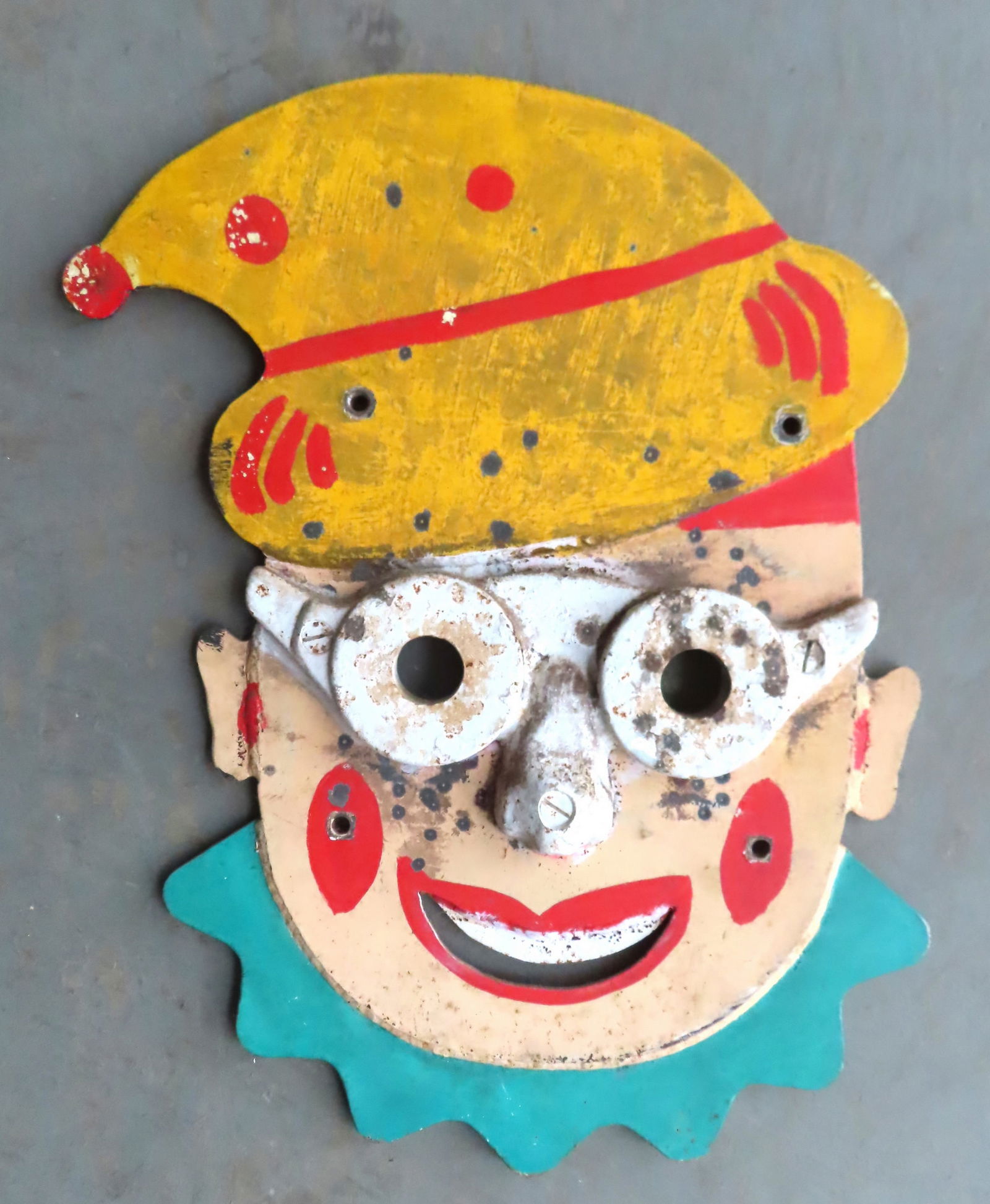 A large size steel Mangels clown face shooting gallery target, the same size and features as the: A large size steel Mangels clown face shooting gallery target, the same size and features as the lighted clown target made by William F. Mangels (Coney Island NY 1866-1958) and sold at Soulis auction