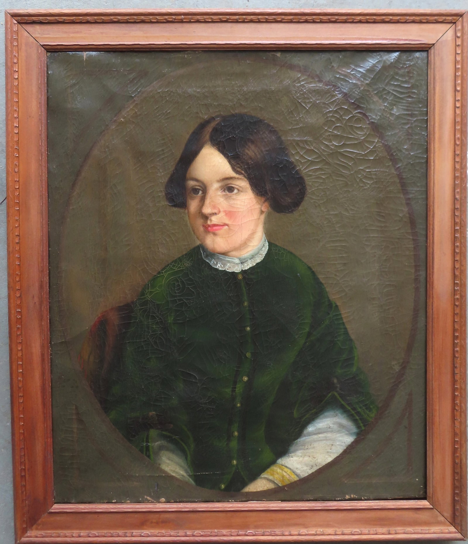 O/C Portrait of a young woman, attributed to L. Rowley Jacobs (Lorenzo Rowley Jacobs was: O/C Portrait of a young woman, attributed to L. Rowley Jacobs (Lorenzo Rowley Jacobs was active/lived in NY & Illinois - itinerant portrait painter, born in Corning NY 1823 and lived in Rochester NY 1