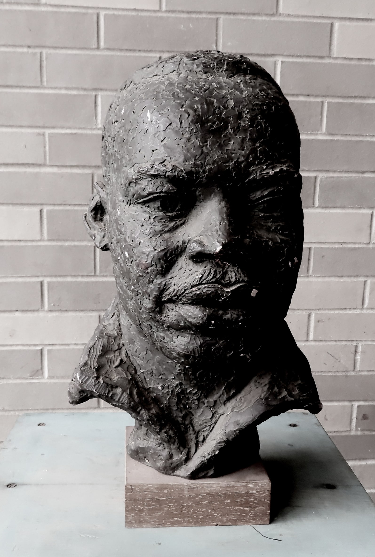 Inge Hardison (1904 - 2016) was active/lived in New York, Virginia. Bust of Martin Luther King,: Inge Hardison (1904 - 2016) was active/lived in New York, Virginia. Bust of Martin Luther King, painted bronze color over plaster, signed "Inge / 1960". Some small chips and a larger chip on his left