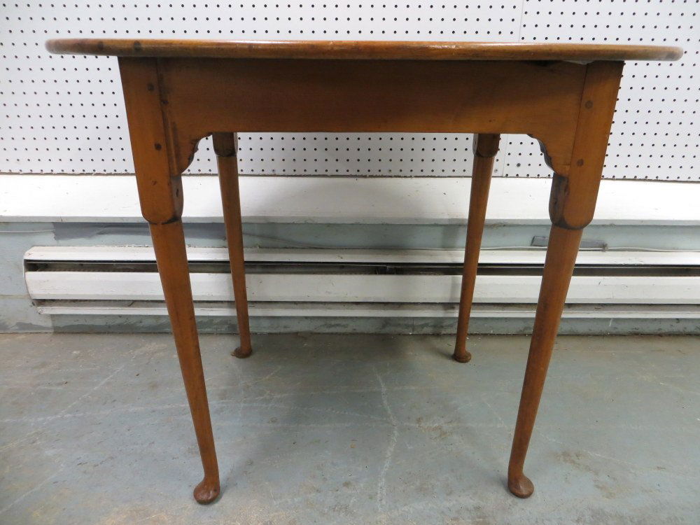 Refinished and restored cherry Queen Ann tea table: Refinished and restored cherry Queen Ann tea table with pad feet. 34"L x 27"W x 26.5"H.