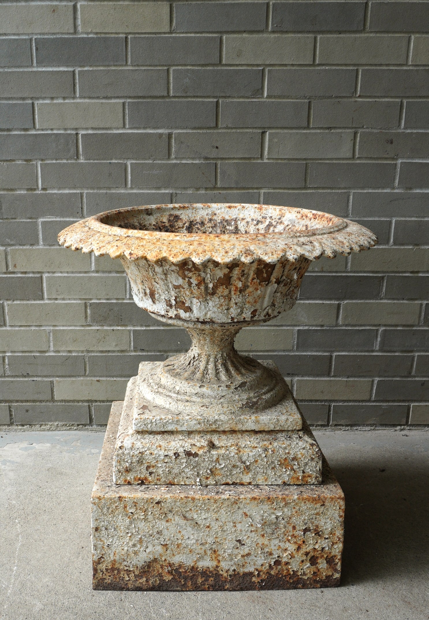 Cast iron 19th century 4 part garden urn, good condition with layers of old paint. (1 of 5)