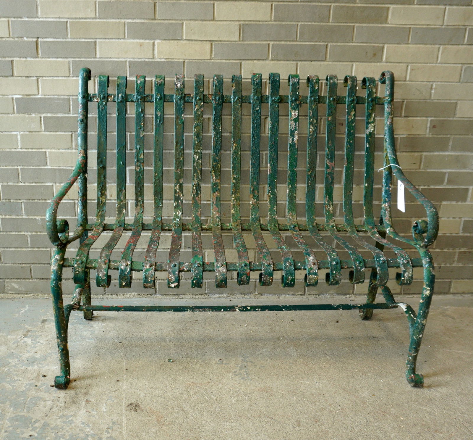 A good 19th century iron garden bench. The seats and back constructed with vertical sheet iron (1 of 6)