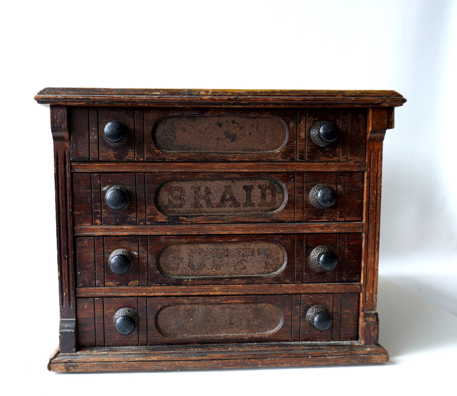 A "Goff's Best Made Braid" 4 drawer spool cabinet in original finish and original stencil on (1 of 7)