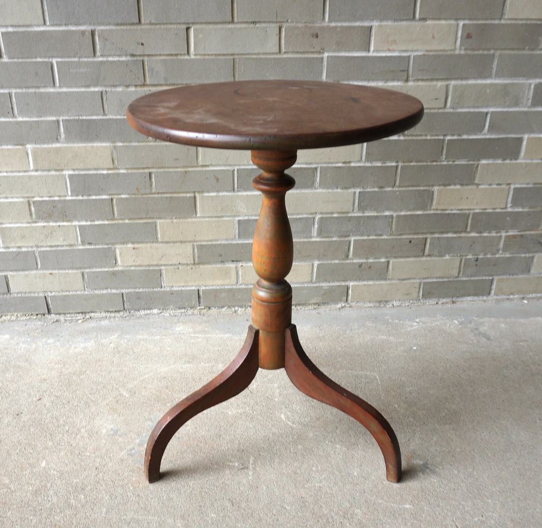 A Hepplewhite country candlestand with circular birch top over turned birch column leading to walnut (1 of 6)