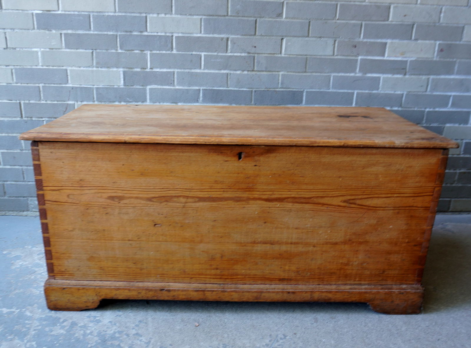 Pine blanket box on bracket base with original rattail hinges, circa 1800. (1 of 12)