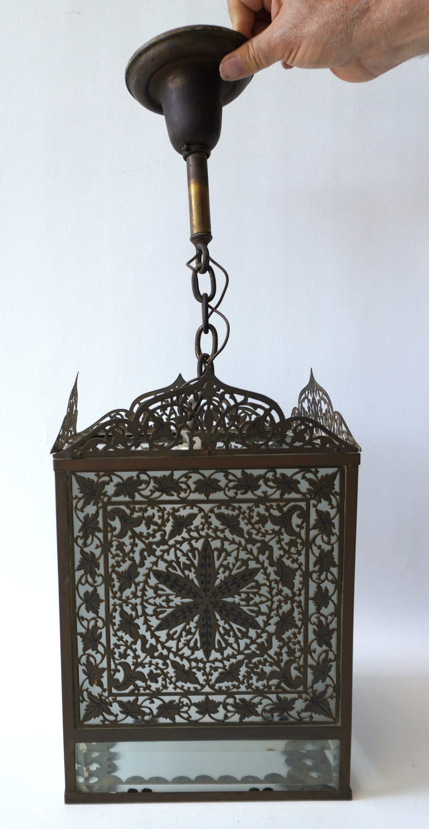 A Persian style late 19th century ceiling fixture decorated with copper filigree mountings in a (1 of 6)