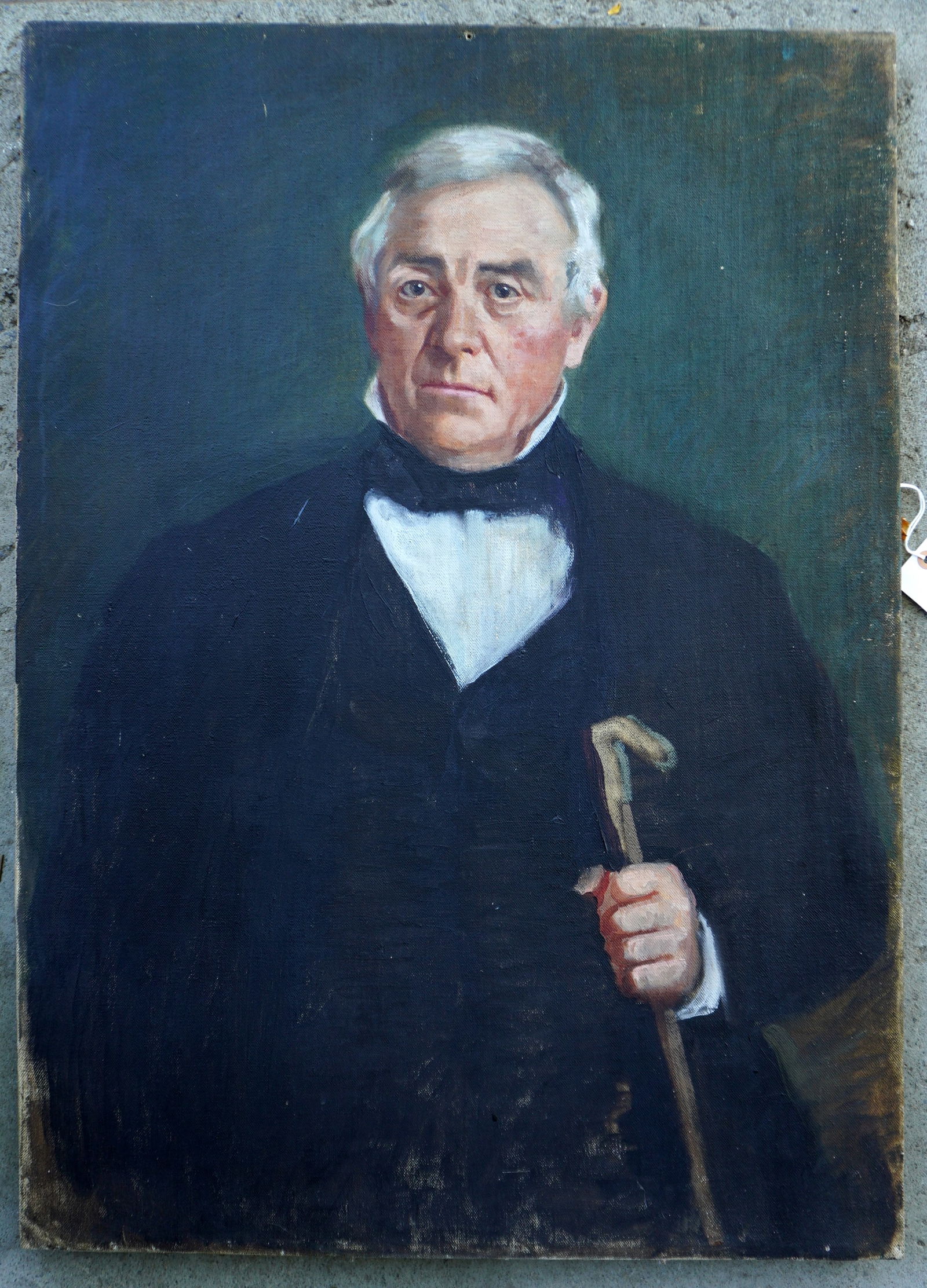 O/C Portrait of a gentleman holding walking stick, late 19th century, very good condition. Measures (1 of 3)