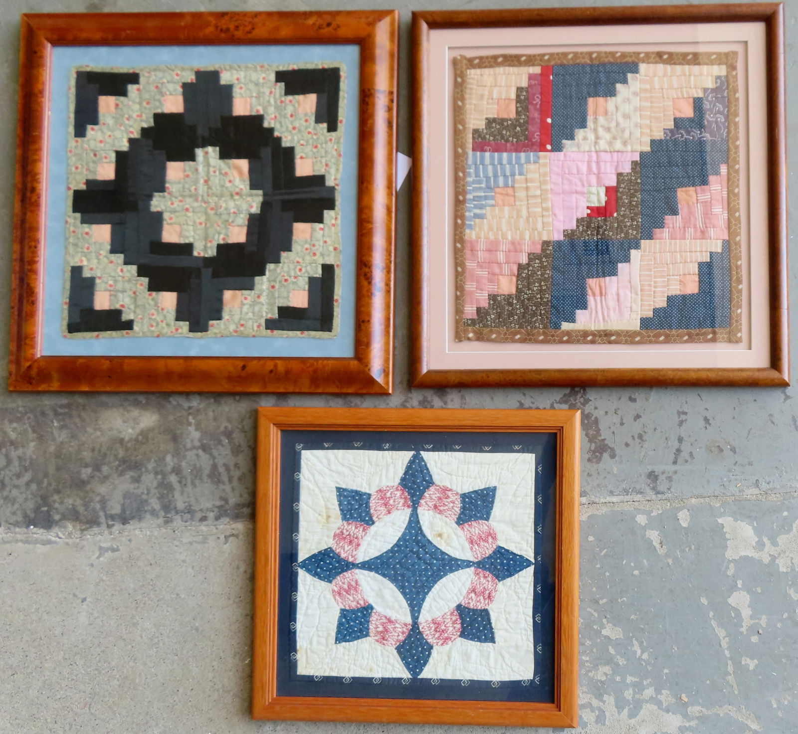 Three framed crib quilts, 19th/20th century. All appear to be hand sewn and in very good condition. (1 of 9)