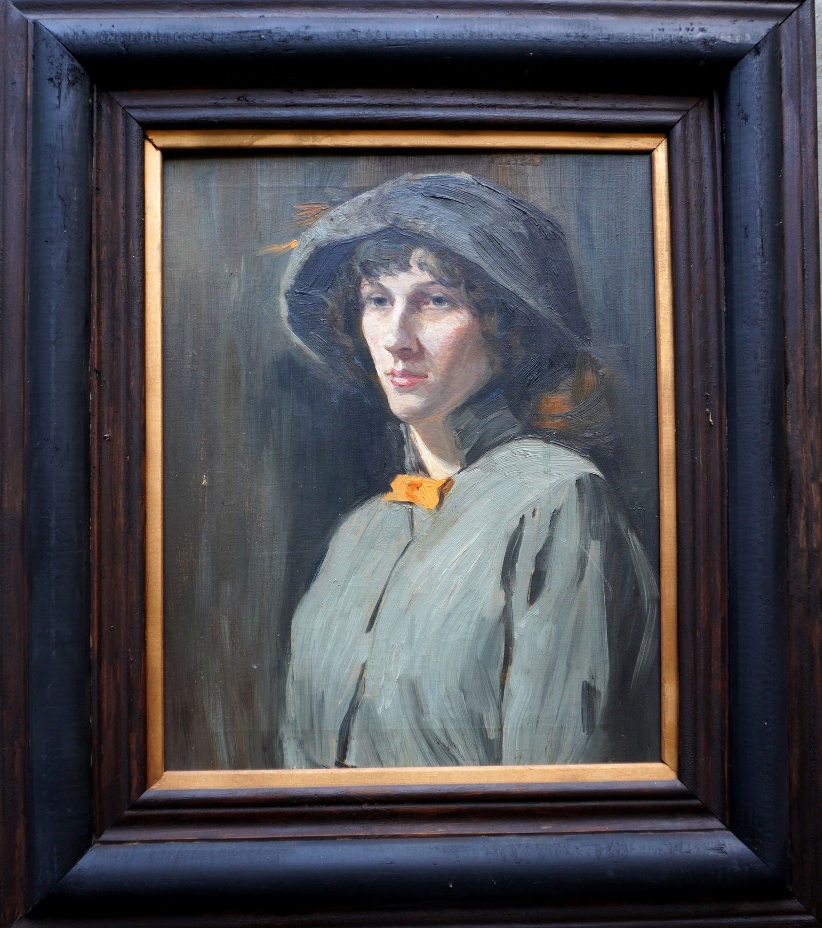 A very fine O/C Portrait of a lady wearing a feathered bonnet, not signed. Stretcher appears to be (1 of 4)