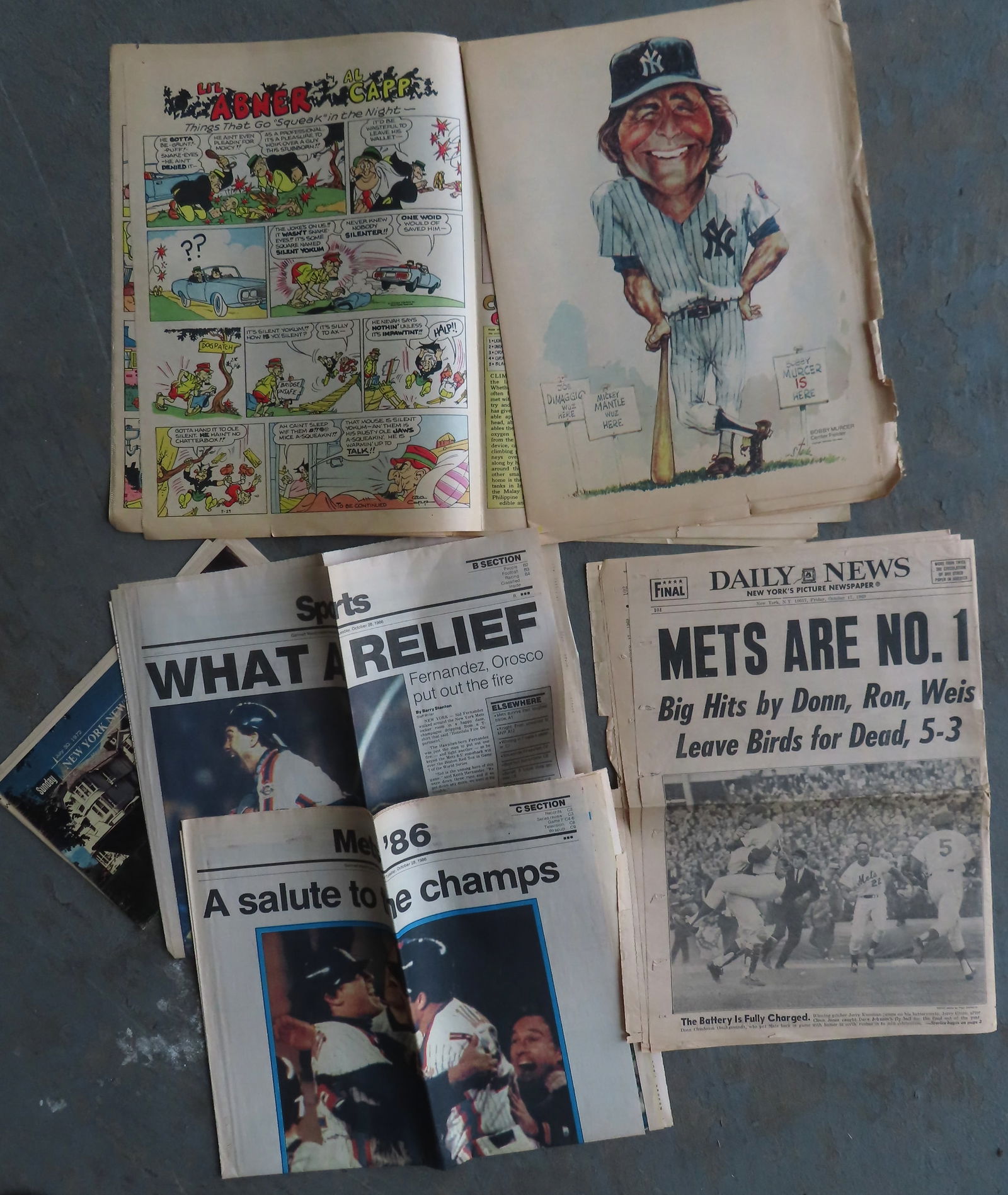 NY Yankees and Mets whimsical baseball prints, by Bruce Stark, copyright New York News, 1973, 40 (1 of 20)