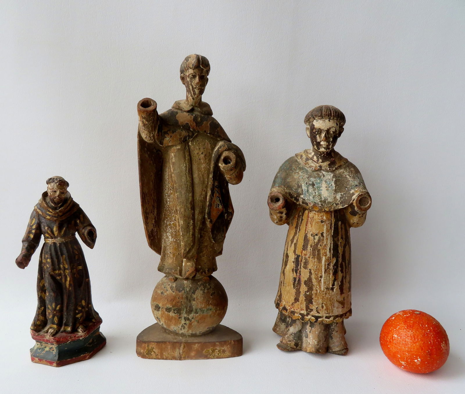 Three hand carved Santos, 18th/19th century in original paint - all with some paint wear and losses. (1 of 6)