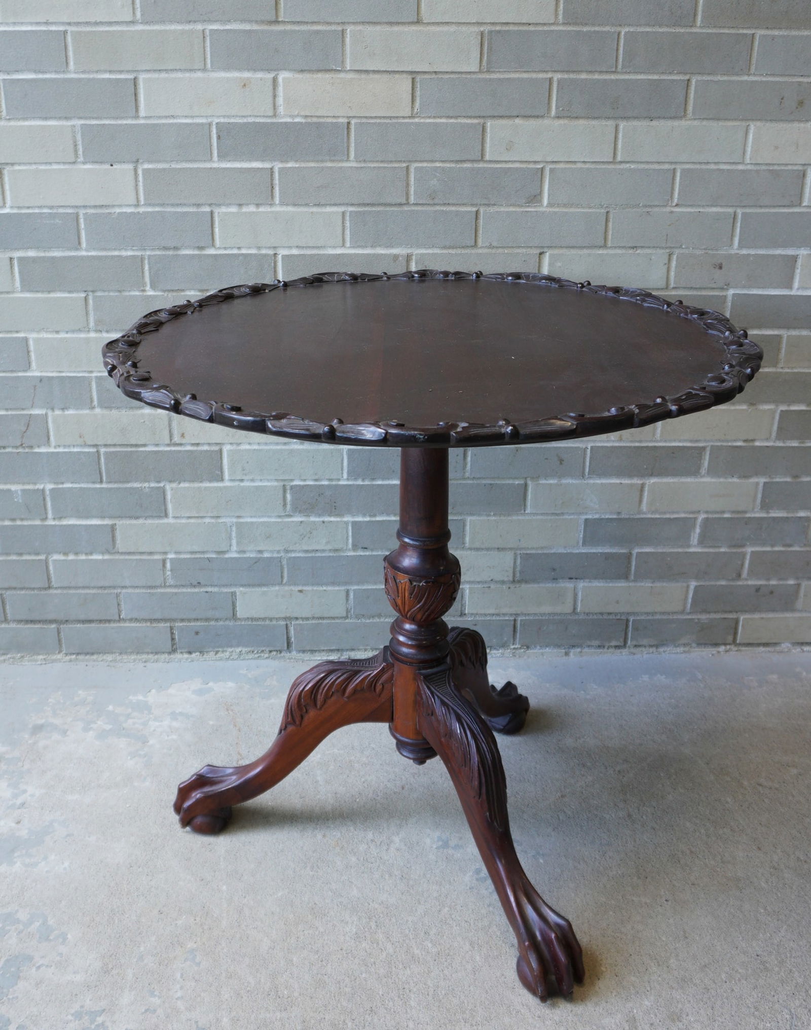 Mahogany Chippendale style dish top tea table with carved edge decorated with berries, leaves and (1 of 6)