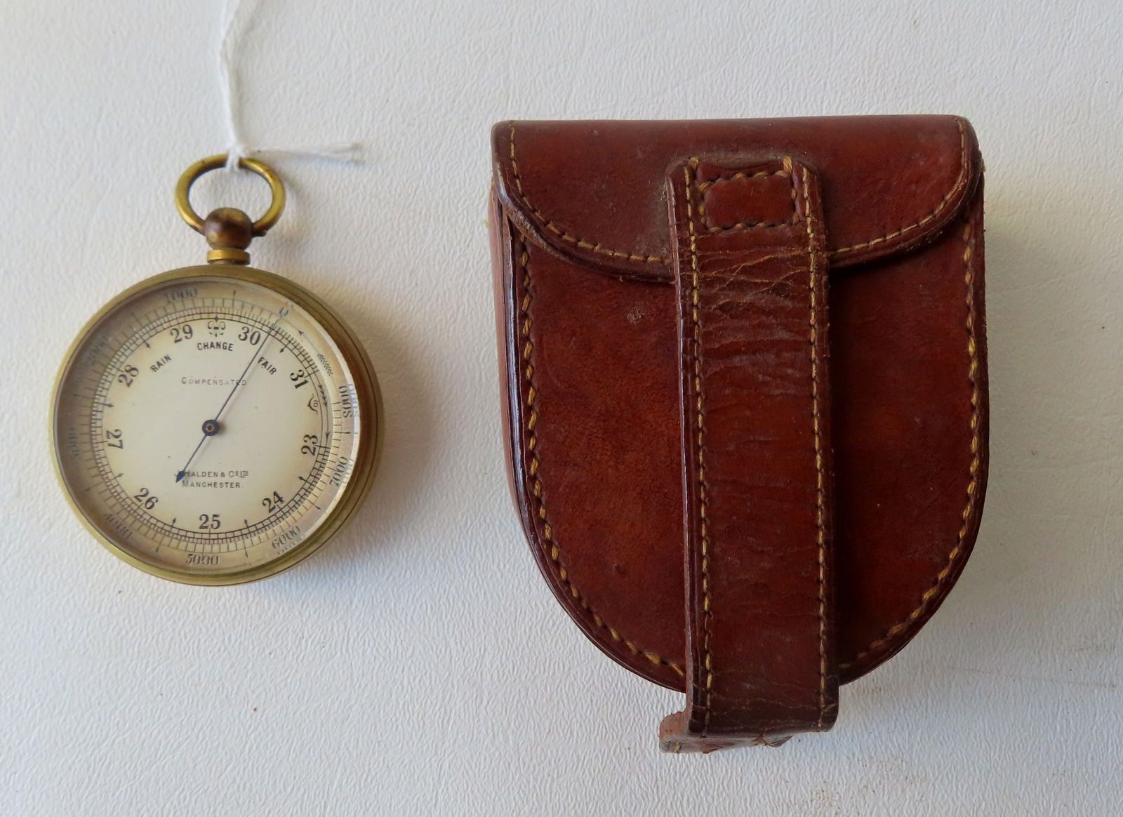 An English pocket barometer signed "Halden & Co. Ltd / Manchester". Good condition. Measures 2" (1 of 5)