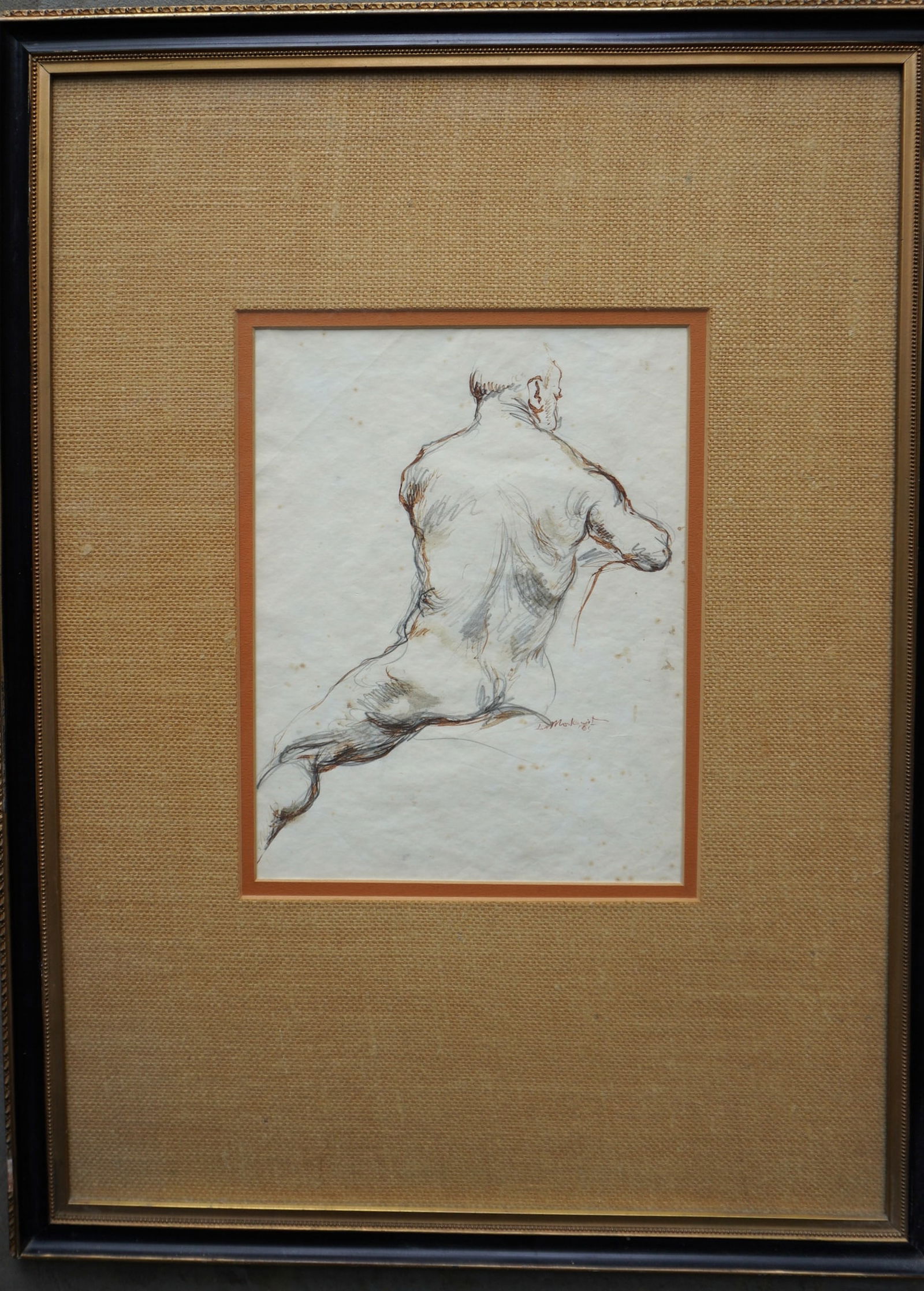Ira Moskowitz (1912 - 2001) was active/lived in New York (Woodstock) and Poland. Pencil sketch of: Ira Moskowitz (1912 - 2001) was active/lived in New York (Woodstock) and Poland. Pencil sketch of nude man dated 1985. Total frame size 21`1/2" x 28 1/2". Slight foxing but overall good condition.