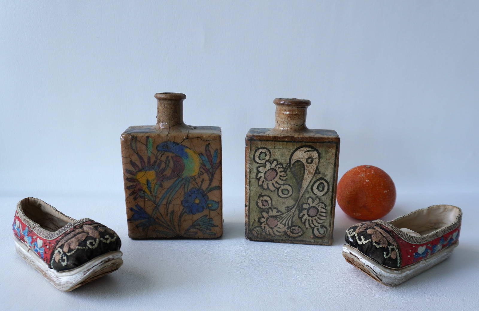 Two Porcelain Hand Painted Tea Caddies Decorated With Birds And Flowers