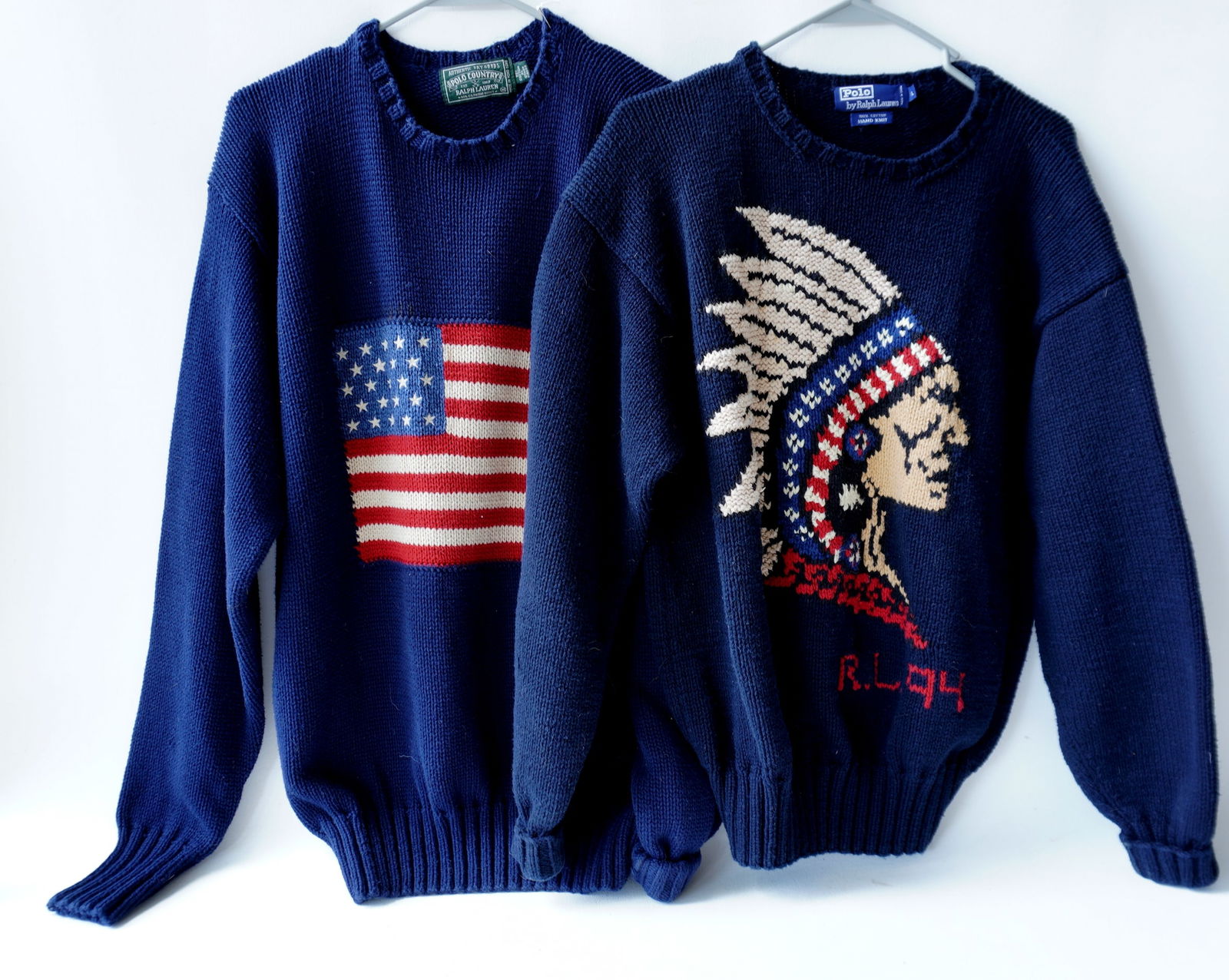 Two Ralph Lauren hand knitted sweaters (98% cotton) including "Polo Country" with the American flag (1 of 8)