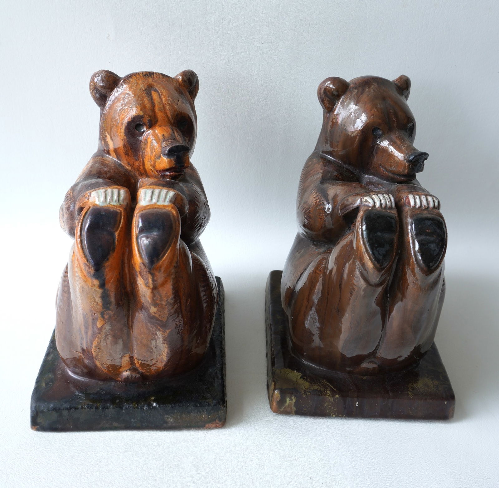Walter Addison, New York, 1914-1982. A pair of terra cotta glazed brown bear ornaments, probably (1 of 5)