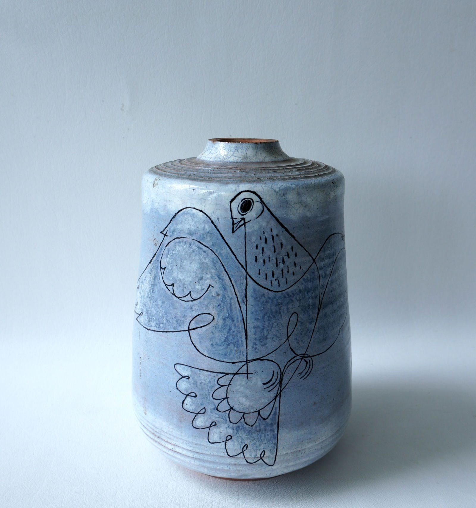 Walter Addison, New York, 1914-1982. A hand painted glazed terra cotta lamp base decorated with a (1 of 4)