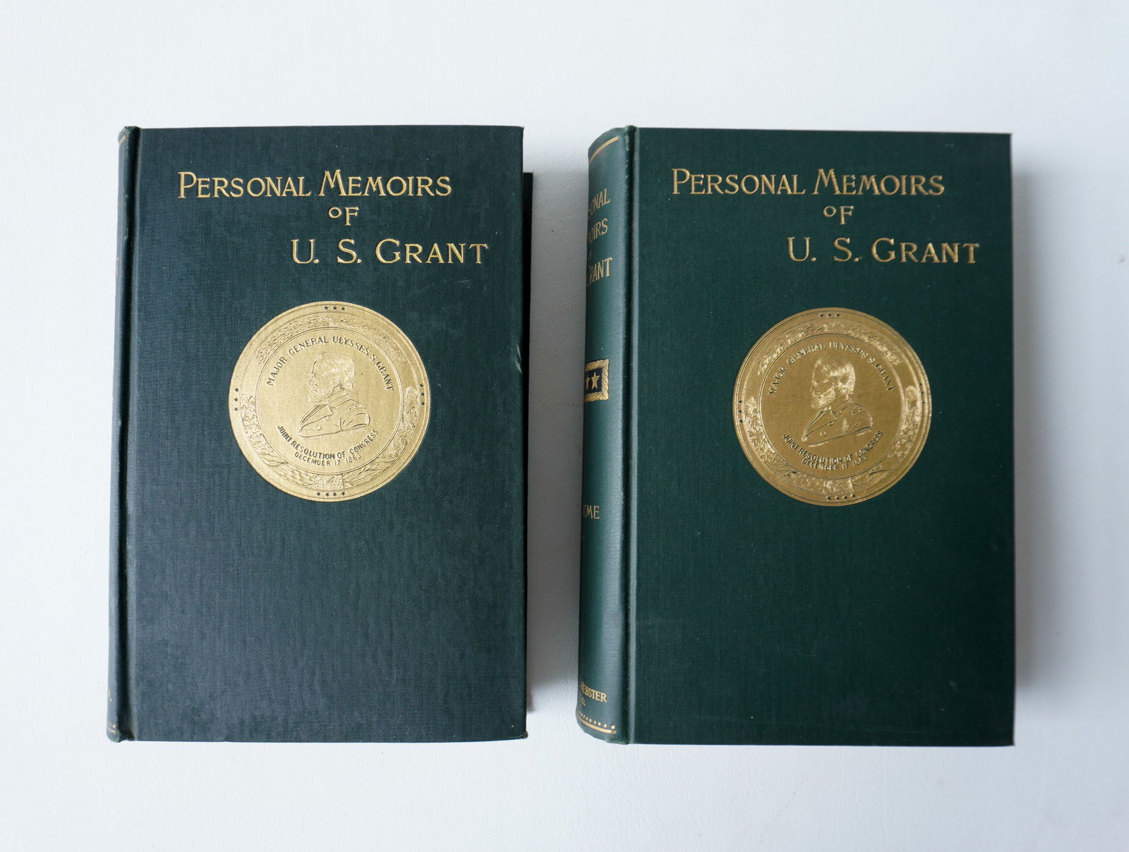 "Personal Memoirs Of U.S. Grant." in 2 volumes, covers with embossed gilded Grant medallions on (1 of 11)