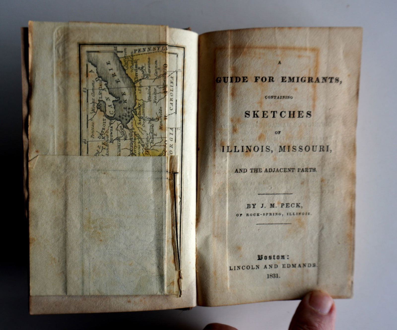 Book titled "Guide for Emigrants, Containing Sketches of Illinois, Missouri, and the Adjacent Parts" (1 of 6)