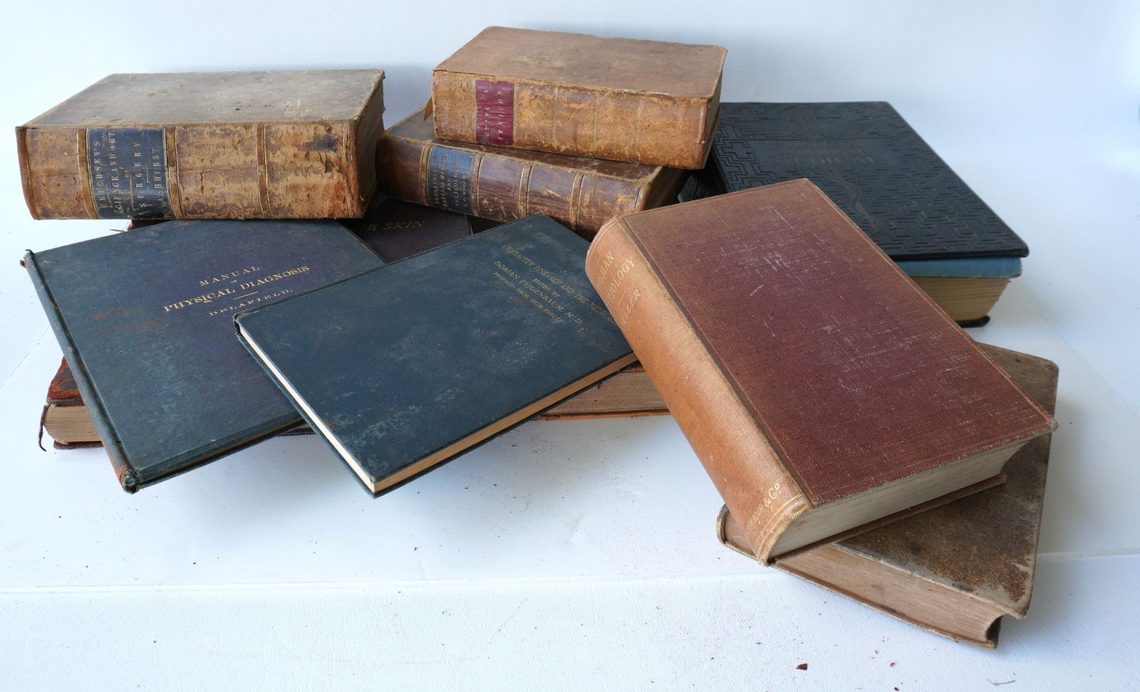 Grouping of 10 vintage medical books, most 19th century, some with losses - see photos.  Provenance: (1 of 20)