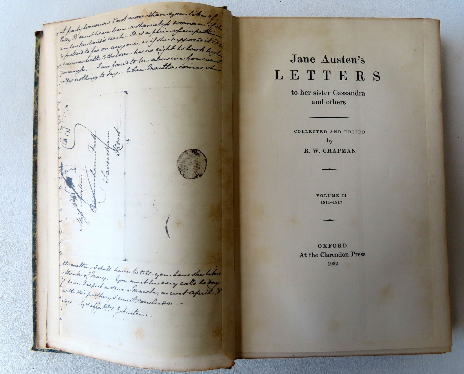 "Jane Austen's Letters to her sister Cassandra and others" by R. W. Chapman, volume II only, (1 of 8)