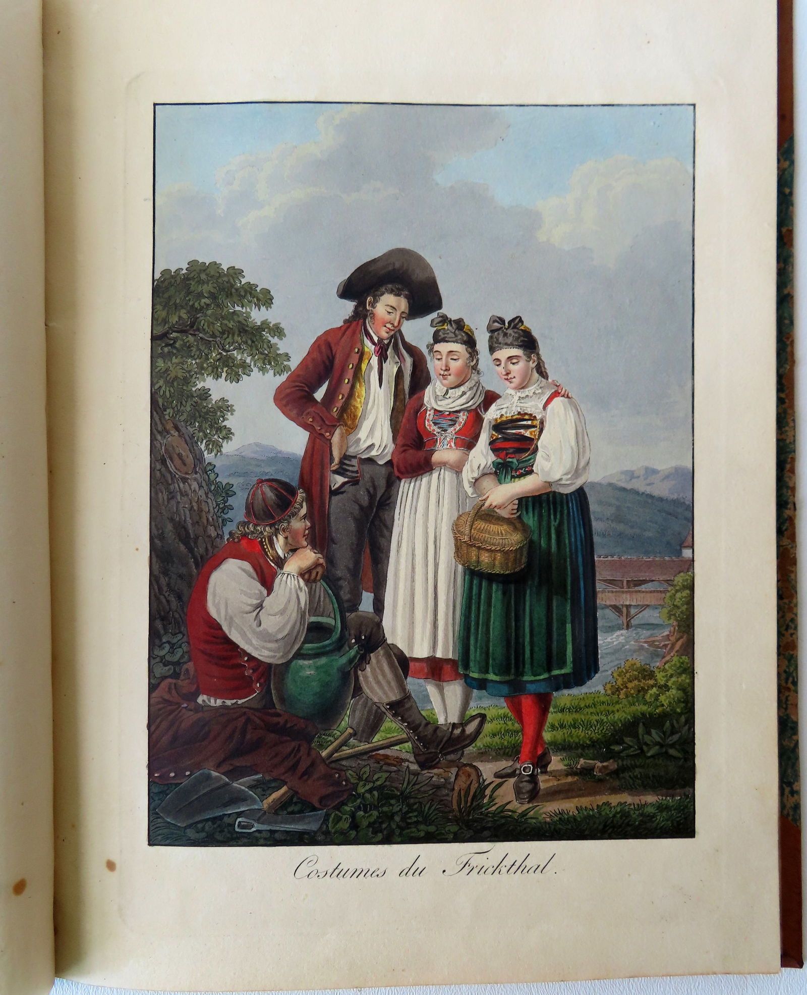 Untitled book containing 14 hand colored full page prints of Swiss people in native costumes, (1 of 13)