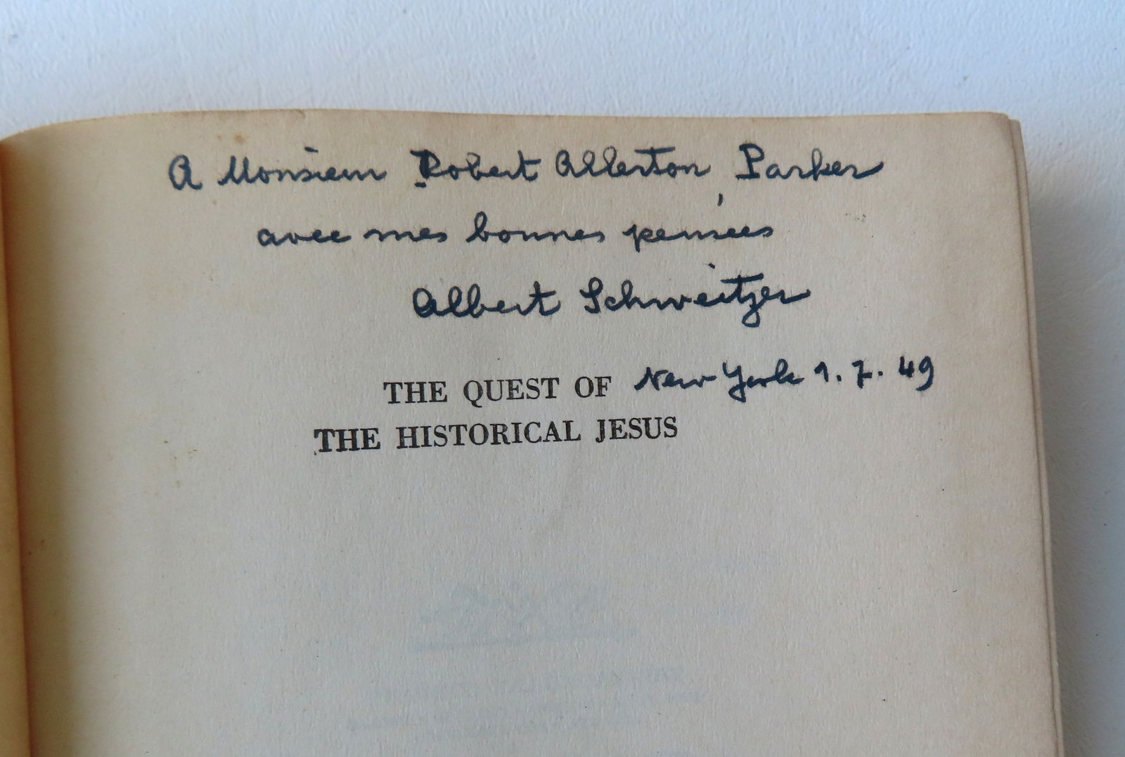 Albert Schweitzer autographed book titled "The Quest Of The Historical Jesus" by Albert Schweitzer, (1 of 8)