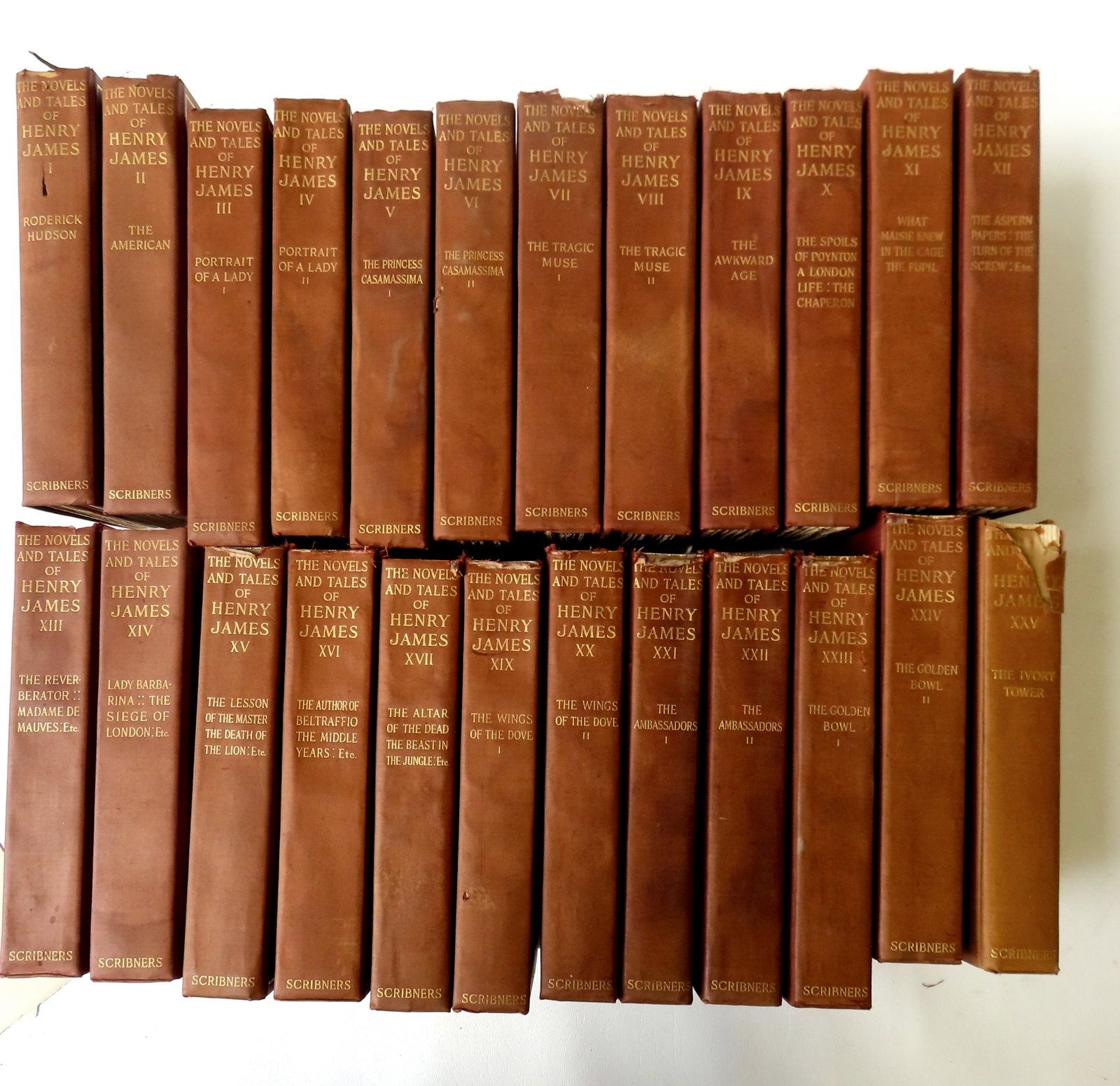 JAMES, Henry (1843-1916). "The Novels and Tales of Henry James" published 1907 through 1917, 24: JAMES, Henry (1843-1916). "The Novels and Tales of Henry James" published 1907 through 1917, 24 volumes, missing volumes 18 and 26. The first volume with James autograph written on the base of tissue 