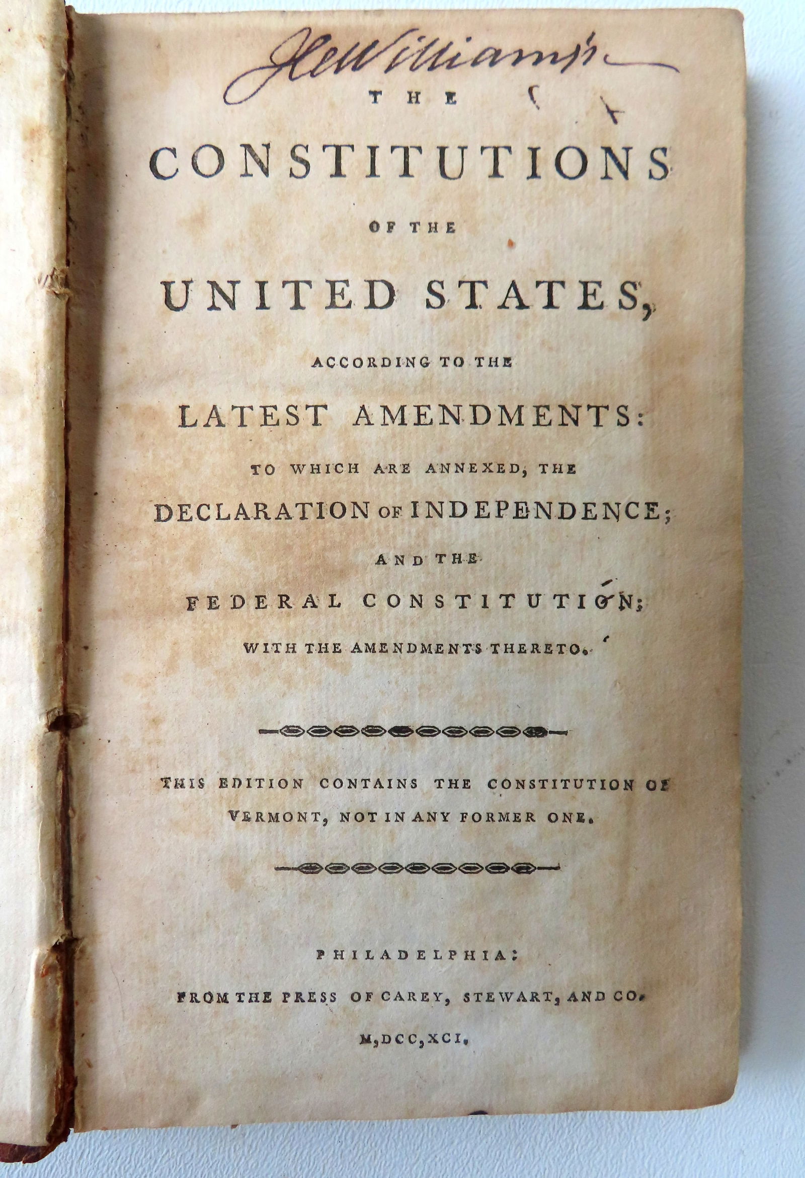 Rare edition "The Constitutions Of The United States, According To The Latest Amendments: To which (1 of 5)