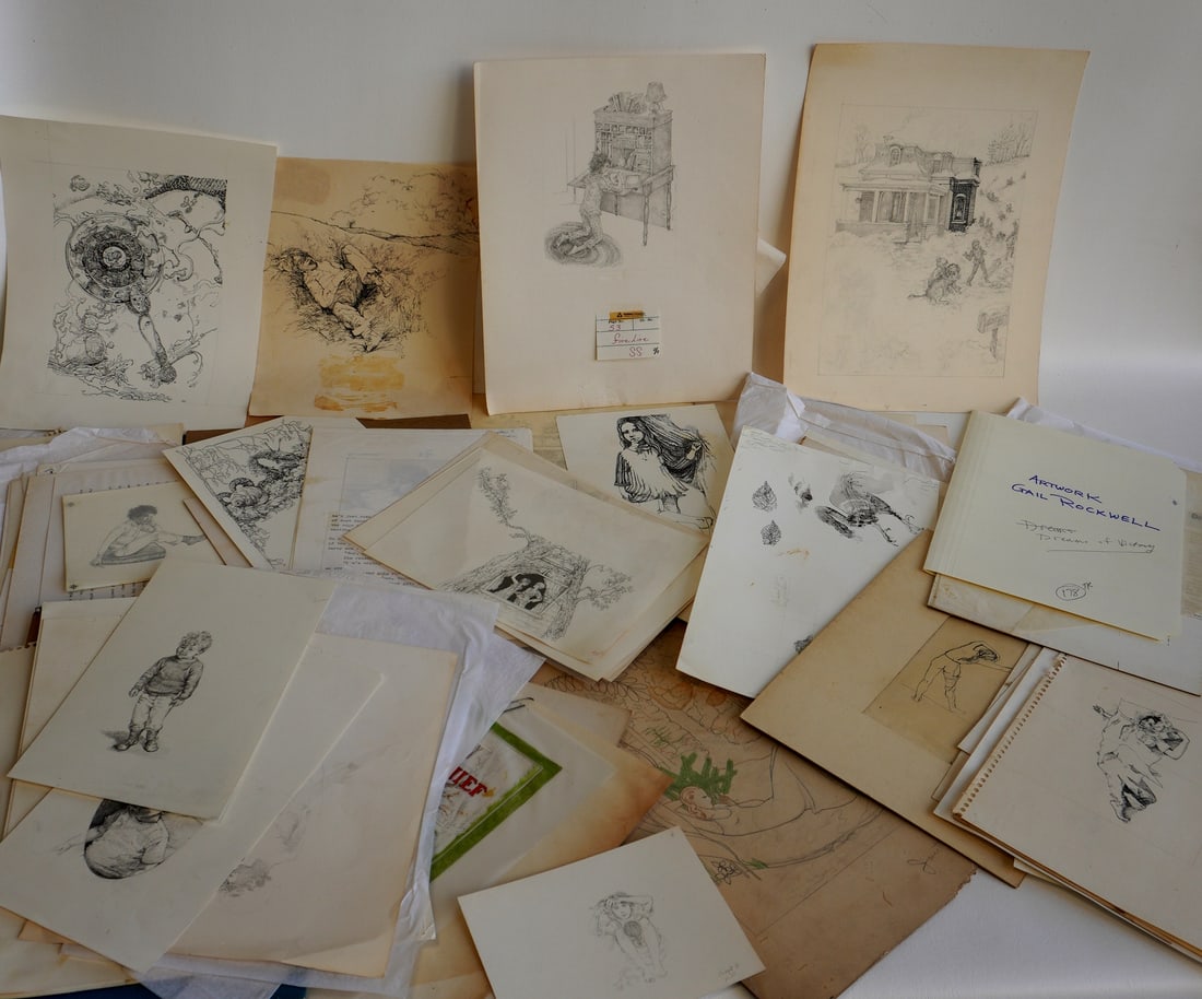 Large grouping of mostly illustrations for children's books by Gail Rockwell.: Large grouping of mostly illustrations for children's books by Gail Rockwell, most for books written by her husband Tom Rockwell. See photos for further information. Provenance: From the Thomas and Ga