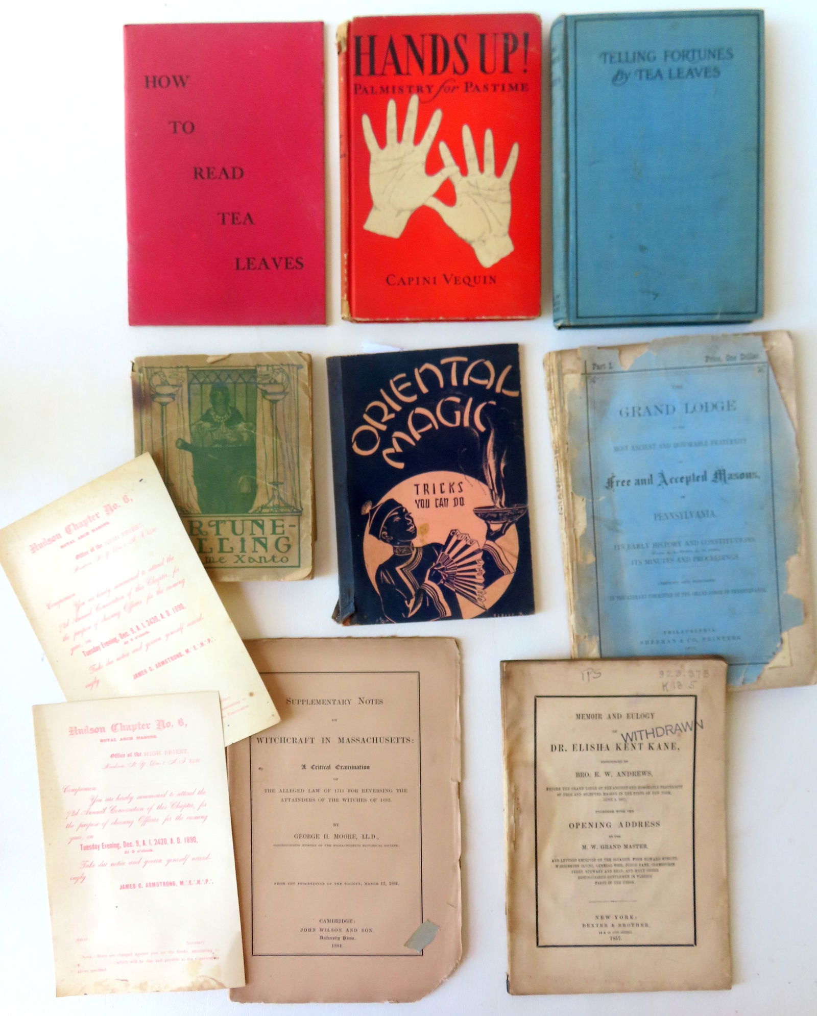 Grouping of books and booklets related to Masonic organizations, Witchcraft and Magic, including: (1 of 5)