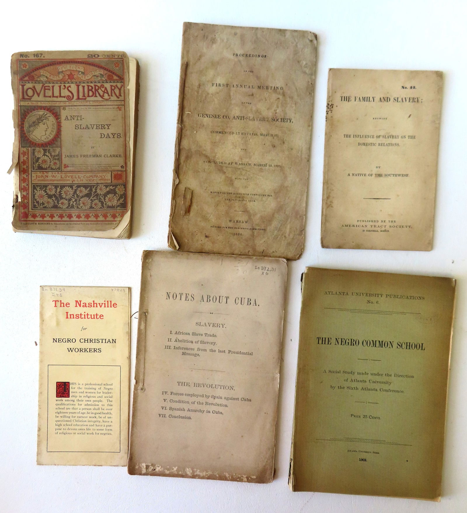 Grouping of 6 vintage booklets and brochures on slavery, most 19th century including: "Notes About (1 of 5)