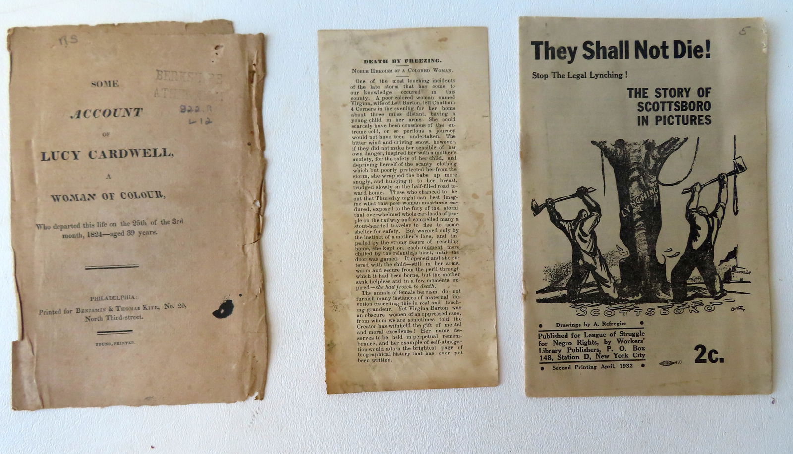 Three rare paper articles regarding African Americans, including: Small booklet titled "Some Account (1 of 7)