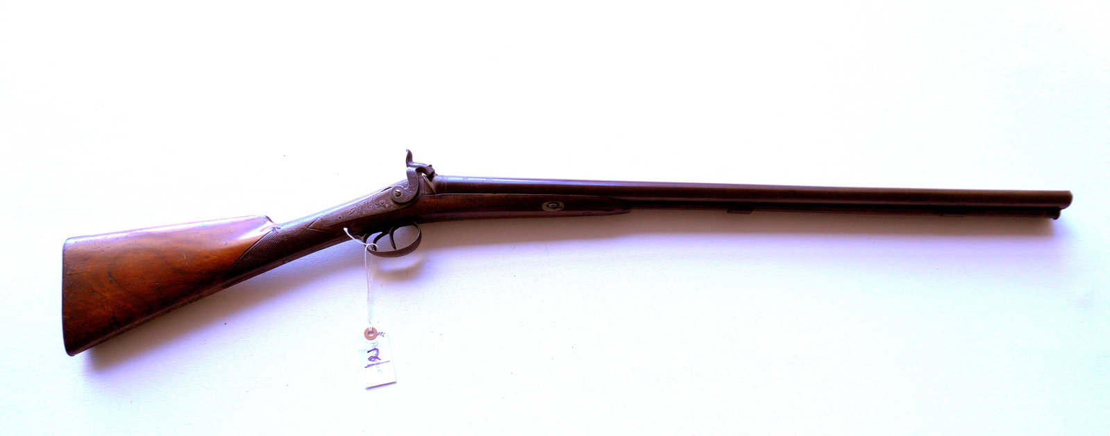 An early Dutchess County NY double barrel percussion shotgun, possibly 16 gauge. Signed Wm. Berry -: An early Dutchess County NY double barrel percussion shotgun, possibly 16 gauge. Signed Wm. Berry - Poughkeepsie NY. Engraved action and butt plate. The left side action works, but right side non-work