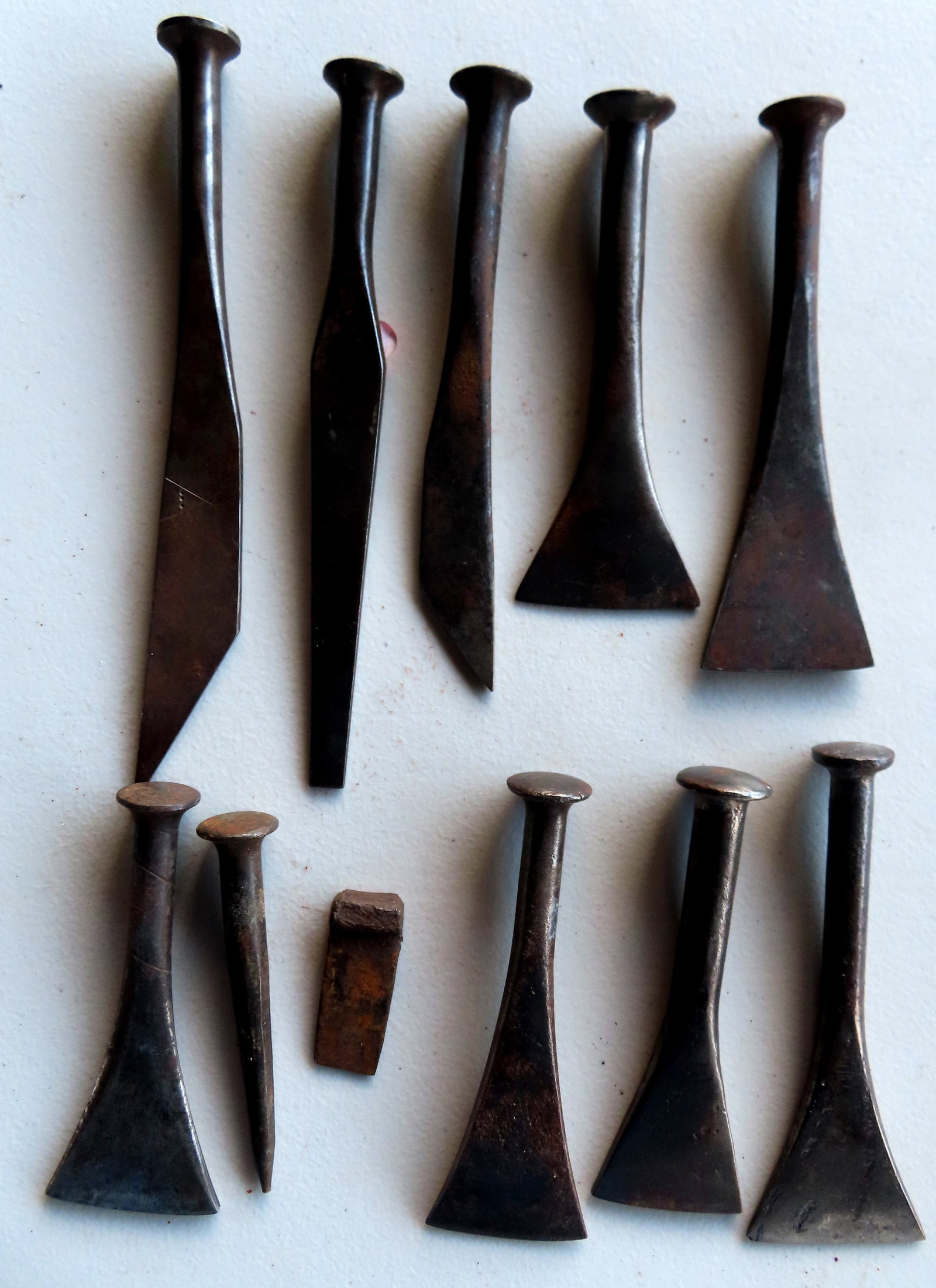 Grouping of 11 shipwright's caulking & sail repairing repairing tools, 19th c.: Grouping of 11 shipwright's caulking & sail repairing tools, 19th century. All in good condition. The largest 9 3/4"L, Provenance: From the estate of Jeff Raymond, Red Hook NY.