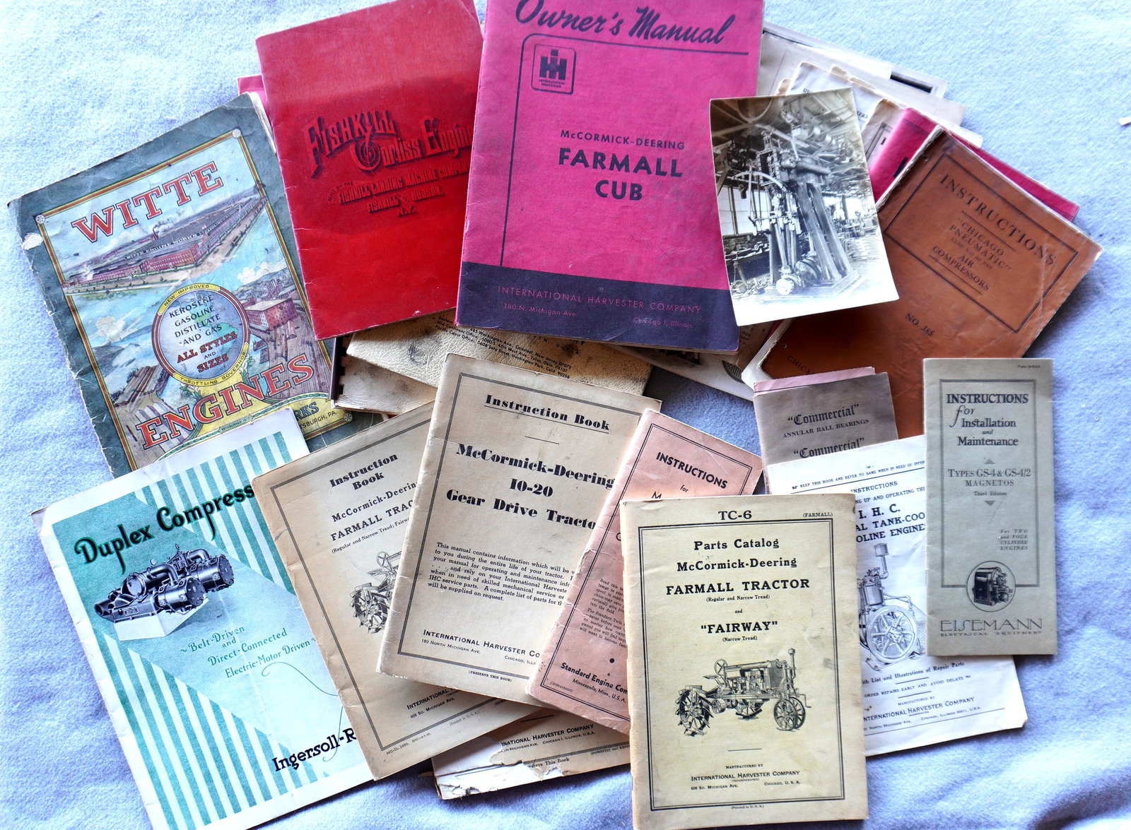 A large grouping of mostly vintage machinery and tractor booklets including: The Fairbanks Company: A large grouping of mostly vintage machinery and tractor booklets including: The Fairbanks Company circa 1920, United Gasoline Engines 1914, Chicago Pneumatic Air Compressors 1920, McCormick-Deering F
