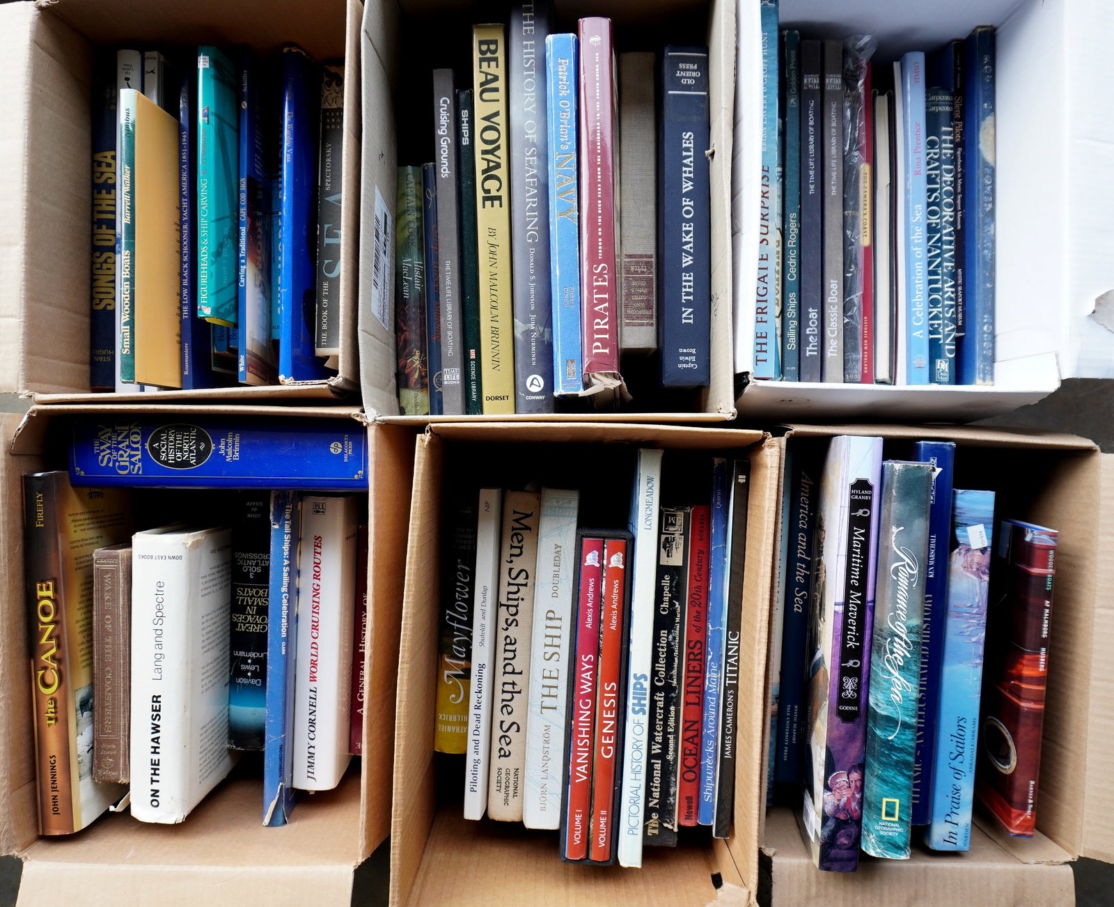 A large grouping of 60 mostly contemporary nautical books. Most in very good condition. Provenance:: A large grouping of 60 mostly contemporary nautical books. Most in very good condition. Provenance: From the estate of Jeff Raymond, Red Hook NY.