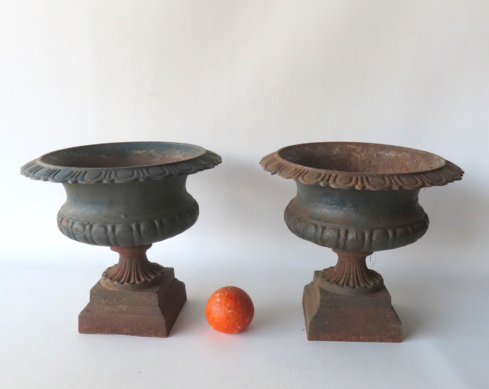 Two small cast iron planters, early 20th century - each measures 12" diameter x 11"H. Both in very (1 of 6)