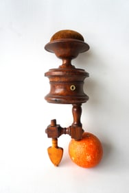 An unusual grain painted country 2 tiered sewing clamp in original paint to simulate rosewood, and