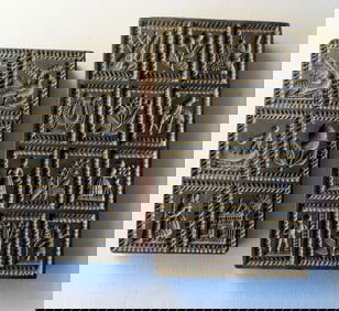 Two pewter on wood candy molds decorated with flowers, birds, figures, etc., signed G. Endress