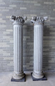 An outstanding pair of federal wooden Ionic fluted columns with Corinthian influence, early to mid