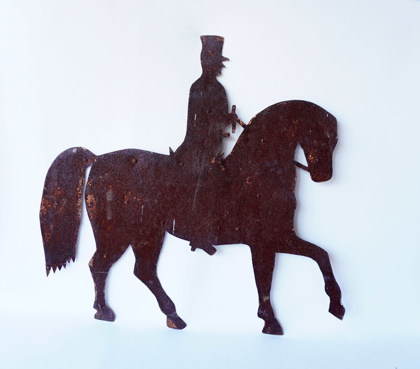 A folk art silhouette weathervane depicting a soldier on horseback, 19th century, traces of old (1 of 8)