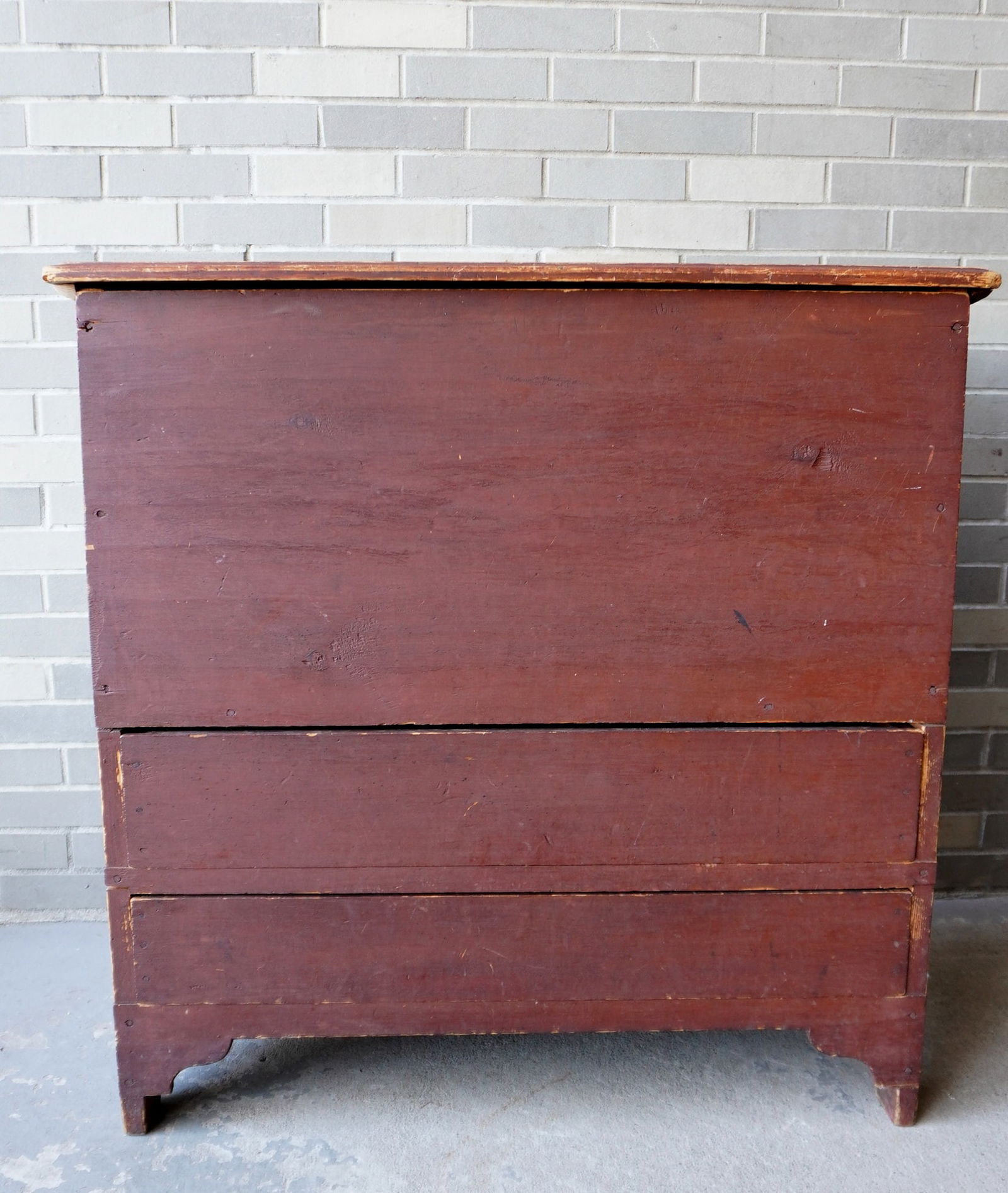 A very fine country blanket chest, with 2 drawers that never had pulls, and in original red paint, (1 of 12)