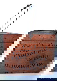 The best wooden egg box in original salmon colored paint, original fitted honeycomb layered interior