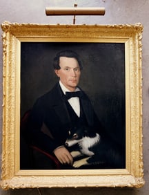 Ammi Phillips, NY & CT 1788 - 1865. A local O/C Portrait of George Beckwith with dog.