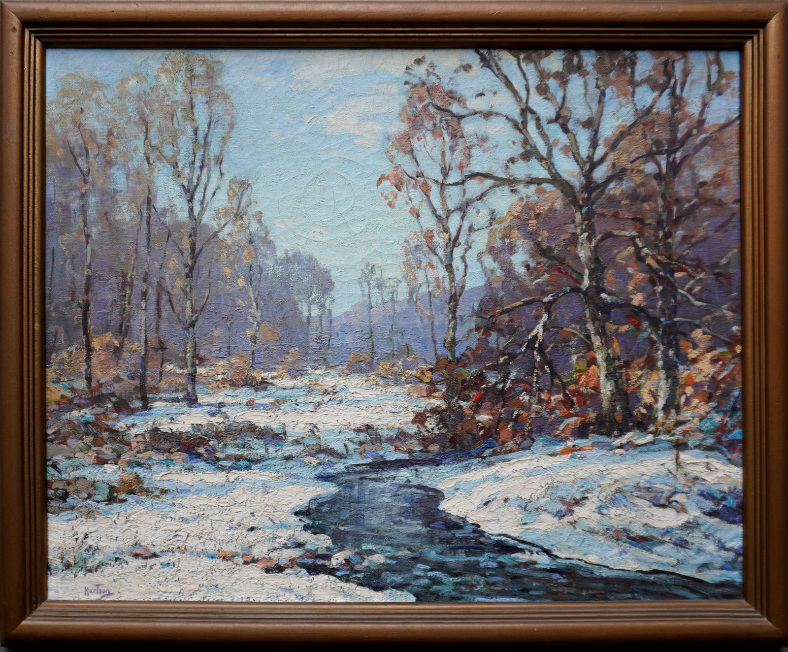 Walter C. Hartson, 1866 - 1946, active/lived in New York, Wyoming, Iowa. O/C Impressionist winter (1 of 6)