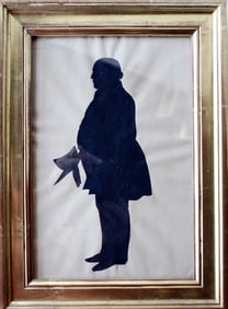 A silhouette of a gentleman holding a hat, marked on newer backing "William James Hubard 1807-1862"